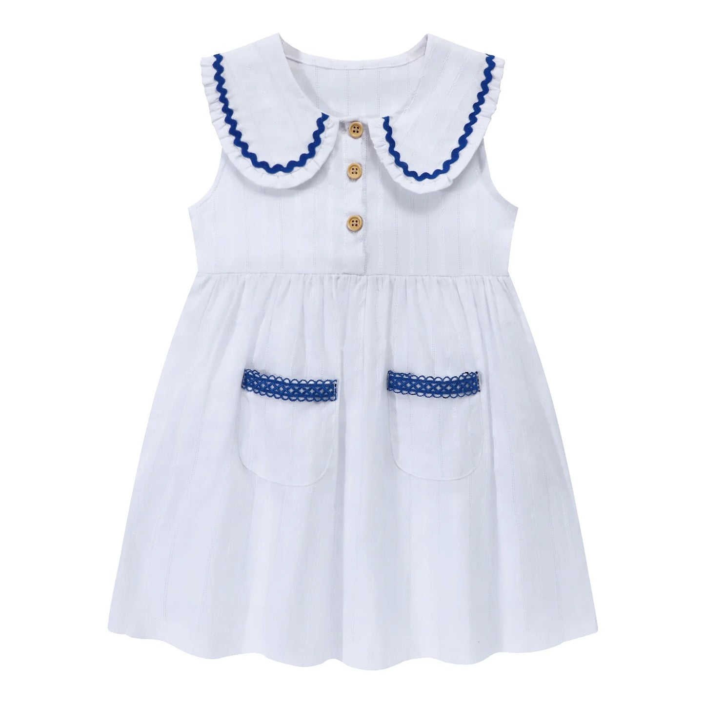 HILEELANG Toddler Little Girls 2 Pack Summer Dresses, Sleeveless Peter Pan Collar Sundress Set with Pockets