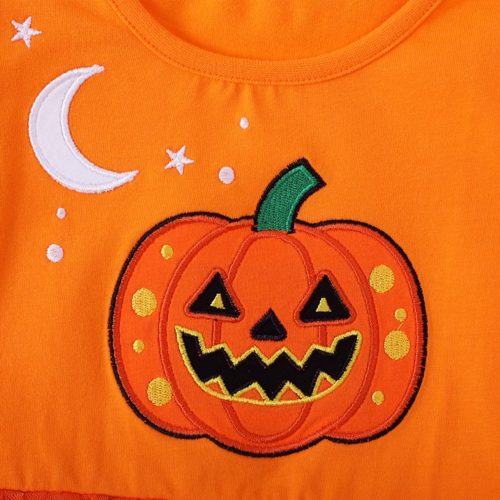 HILEELANG Toddler Girls Halloween Dress 2–7Y, Long Sleeve Pumpkin Ghost Black Cat Print Tulle Skirt with Witch Hat 2 years old
