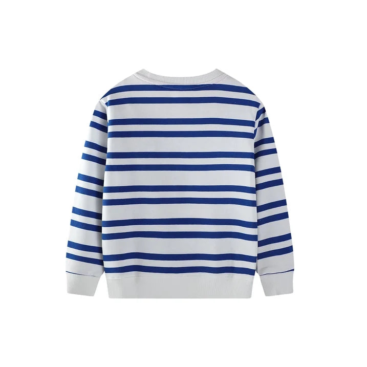 HILEELANG Toddler Boys(2-7Y) Sweatshirt Long Sleeve Striped Pullover Top, Cute Giraffe Zebra Applique Embroidery Fall Winter Cotton Crewneck Shirt
