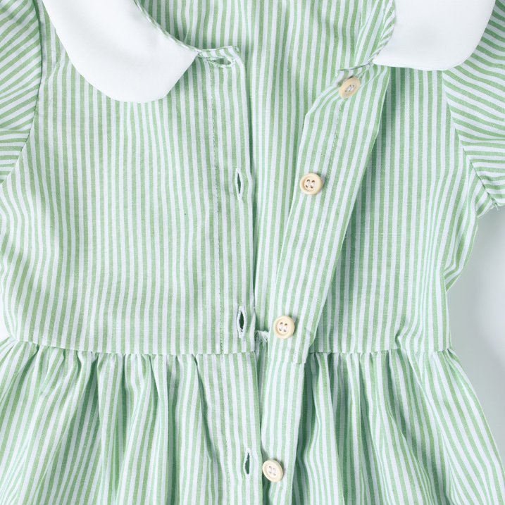ILEELANG 2-7T Toddler/Little Girls Light Green White Stripe 100% Cotton Dress