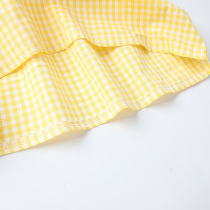 HILEELANG 3-13T Little/Big Girls Yellow Gingham 100% Cotton Dress