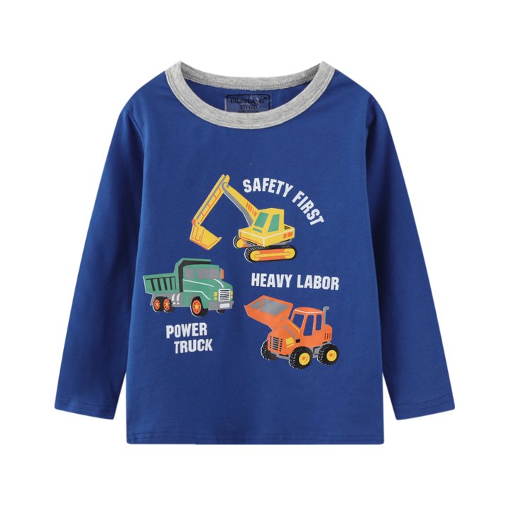 HILEELANG Toddler Boys' Long Sleeve Tee Shirt Christmas Cotton Casual Crewneck Excavator Graphic Tops T-Shirts Yellow Blue 3 Packs