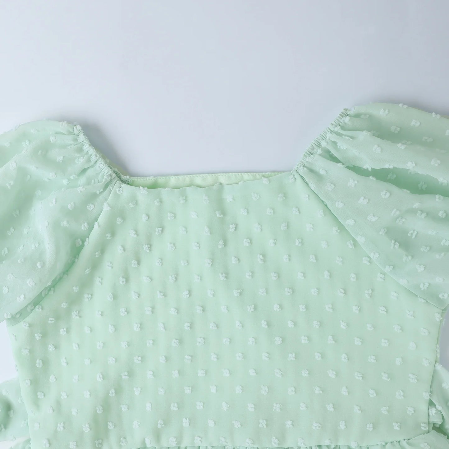 HILEELANG Girls Light Blue Swiss Dot Puff Sleeve Polyester Dress 4-5Y Little Girls