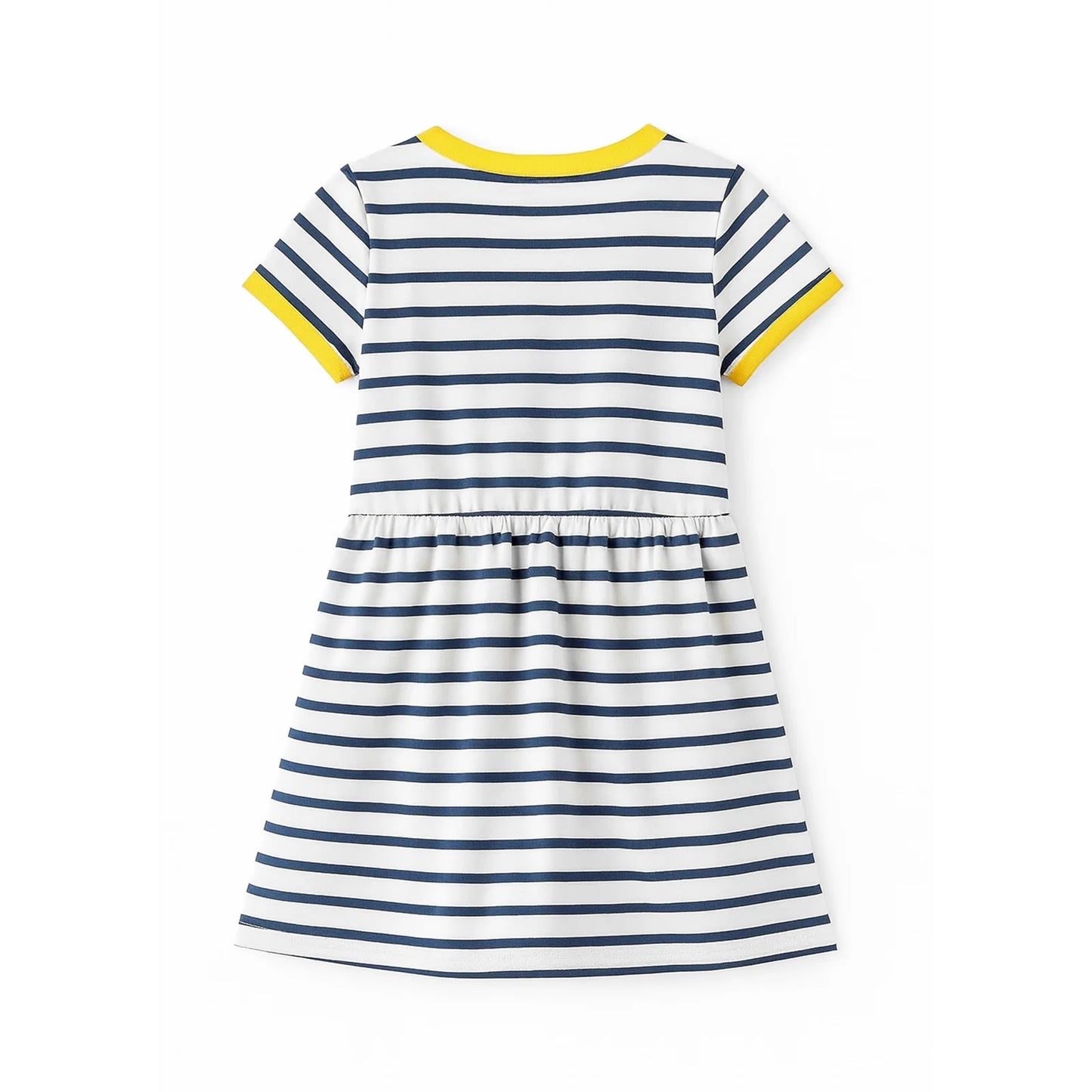 HILEELANG 2-8 Toddler Girls Navy White Stripe Yellow Trim Summer Play Dress