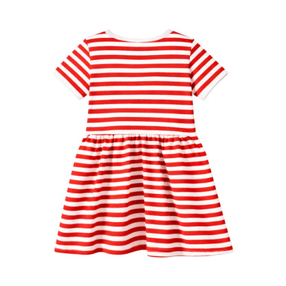 HILEELANG 2-8 Toddler Girls Red White Stripe Strawberry Summer Play Dress