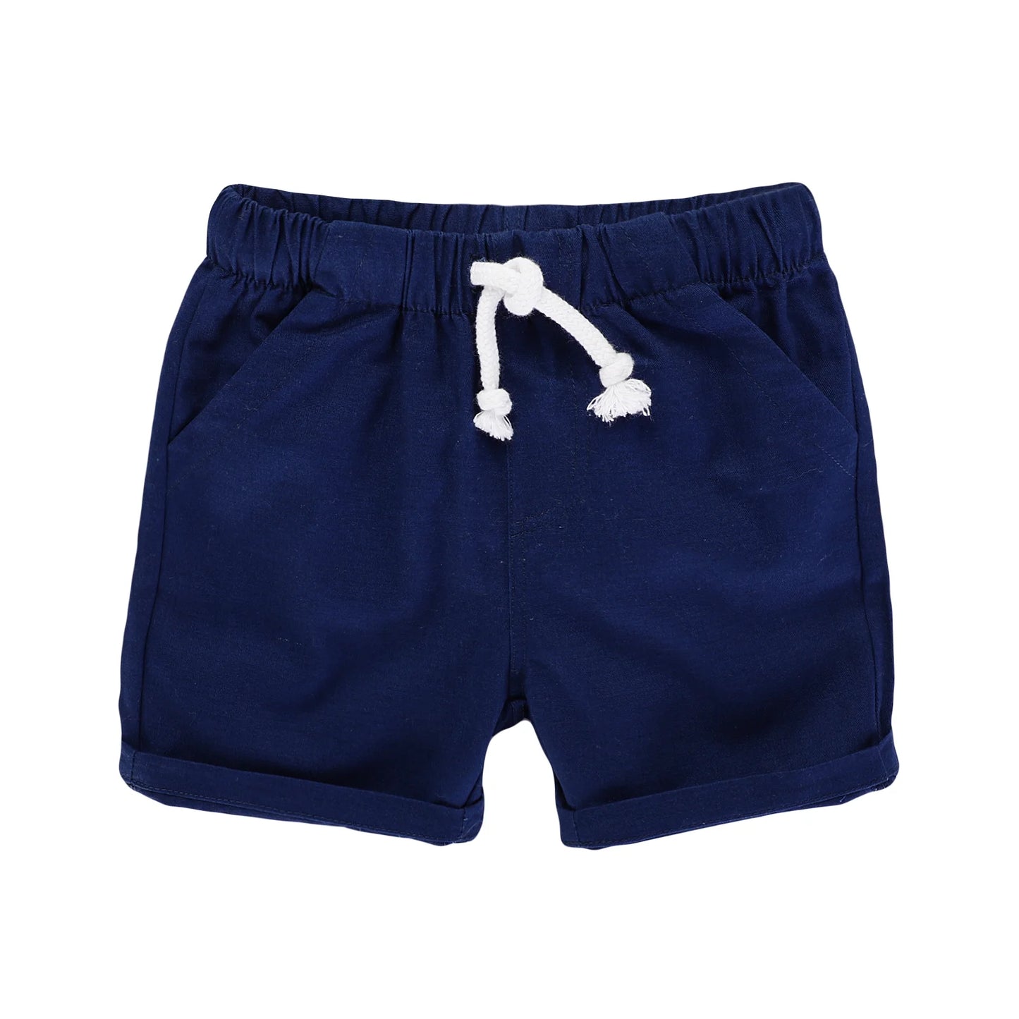 HILEELANG Toddler Boys' Elastic Waist Drawstring Cotton Shorts, 2-Pack, Khaki and Navy Blue