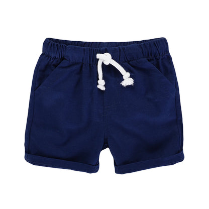 HILEELANG Toddler Boys' Elastic Waist Drawstring Cotton Shorts, 2-Pack, Khaki and Navy Blue