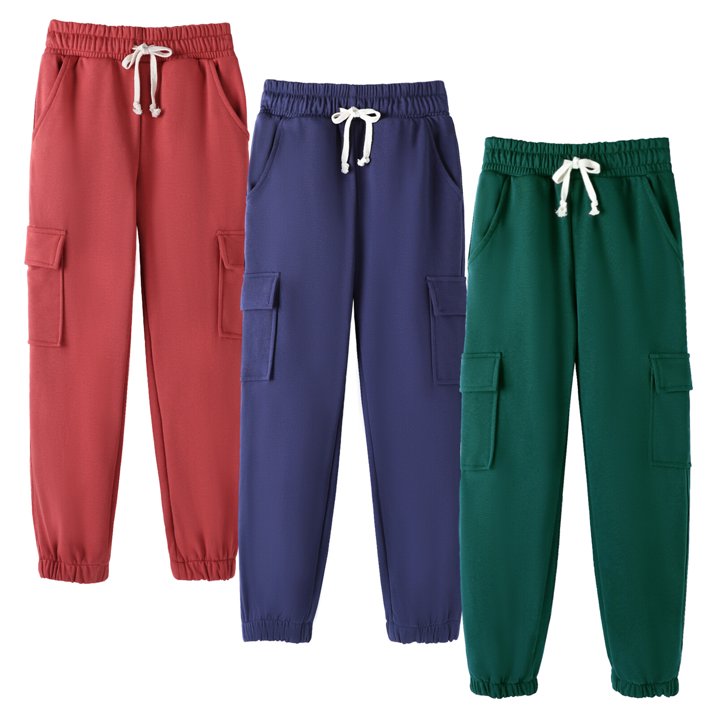 HILEELANG 3-Pack Boys' Sweatpants 5-15 Years Deep Blue/Rust Red/Dark Green Cotton Blend Kids Fall Winter Joggers