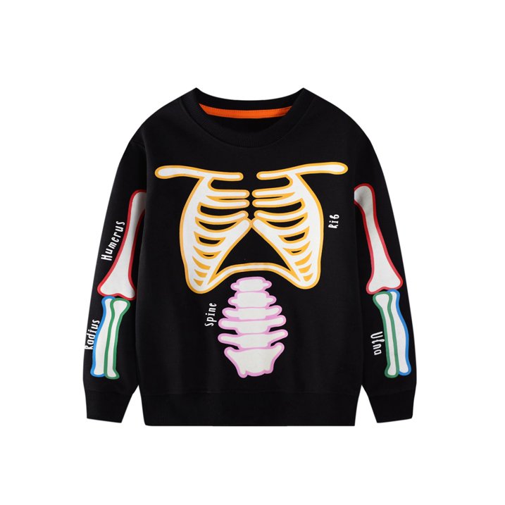 HILEELANG Kids Halloween(2-7Y) Glow in The Dark Skeleton Sweatshirt - Boys Girls Funny Spooky Pullover Long Sleeve Tops
