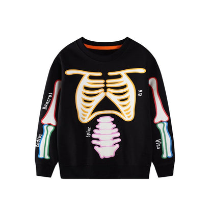 HILEELANG Kids Halloween(2-7Y) Glow in The Dark Skeleton Sweatshirt - Boys Girls Funny Spooky Pullover Long Sleeve Tops