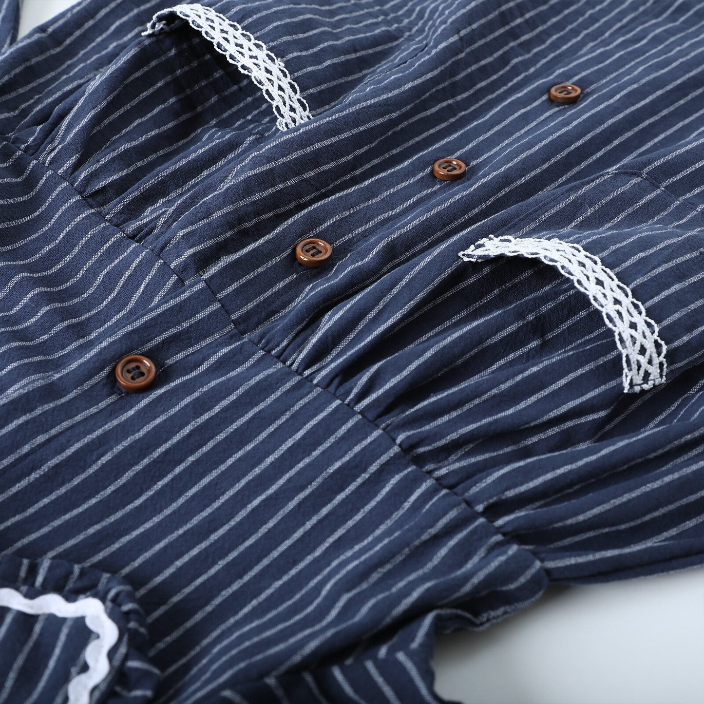 HILEELANG Baby Girls Peter Pan Collar Dress Long Sleeve Cotton Casual Navy Vertical Stripes School Playwear