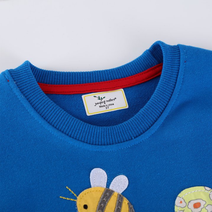 HILEELANG Toddler Girls(2-7Y) Blue Sweatshirt Cotton Falling Shoulder Sleeve Pullover Colorful Royal Flower Fall Winter Shirt