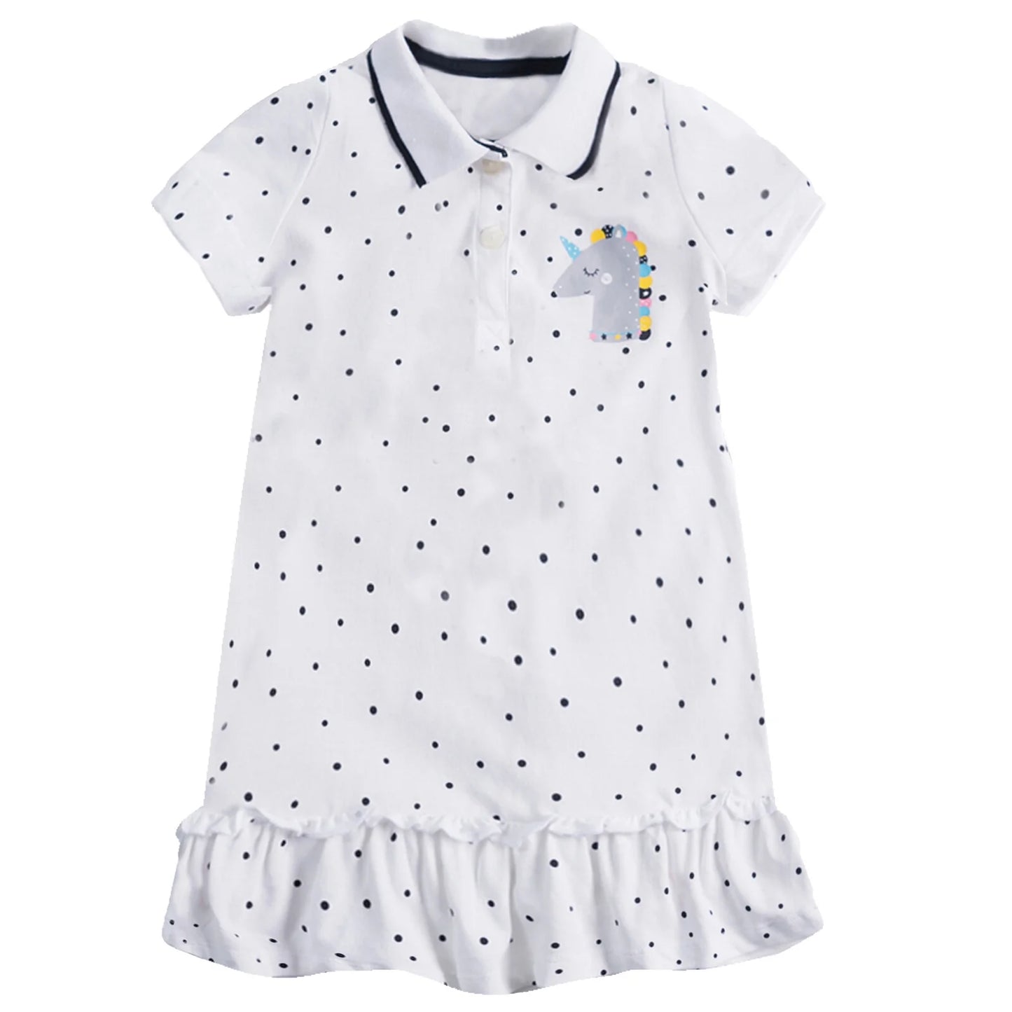 HILEELANG Toddler Little Girls 2 Pack Polo Dresses, Short Sleeve Casual School Day Dress Set, Navy and Unicorn Print