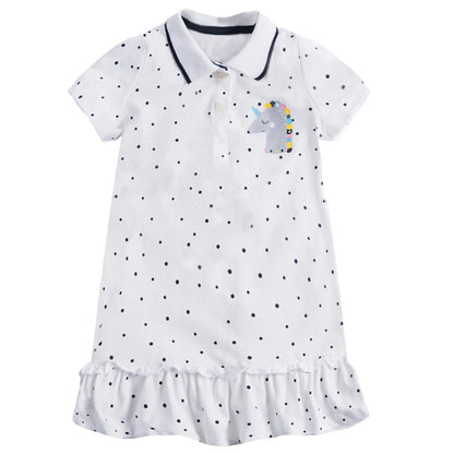 HILEELANG Toddler Little Girls 2 Pack Polo Dresses, Short Sleeve Casual School Day Dress Set, Navy and Unicorn Print