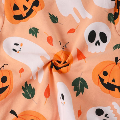 HILEELANG Toddler Girl Sweatshirts Halloween Pumpkin Ghost Printed Cotton Casual Crew Neck Long Sleeve Tops Shirt