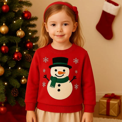 HILEELANG Kids Christmas Sweatshirt, Cotton Pullover Top with Snowman Appliqué, Unisex Holiday Long Sleeve Shirt for Toddler Boys Girls