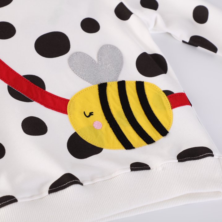 HILEELANG Toddler Girls(2-7Y) White Sweatshirt Cotton Casual Dot Bee Long Sleeve Pullover Top