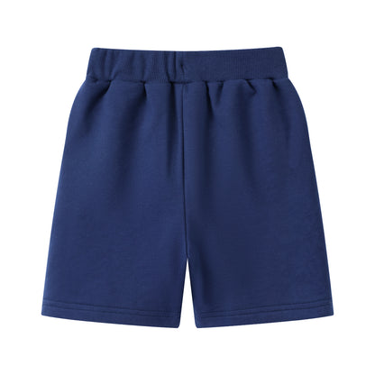 HILEELANG Toddler Boys' Cotton Shorts 3-Pack with Pockets, Grey/Black/Navy