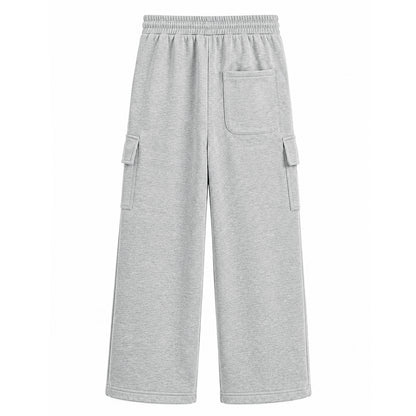 HILEELANG Big Boys Girls Heather Gray Wide Leg Cargo Sweatpants Fleece Pants