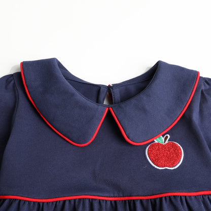 HILEELANG Toddler Apple Embroidery Peter Pan Collar Dress, Single Piece