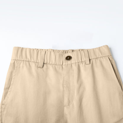 HILEELANG 5-15 Years Little Big Boys School Uniform Shorts 2 Pack, Elastic Waist Flat Front Khaki Navy Chino Shorts with Pockets for Kids Navy Blue Khaki
