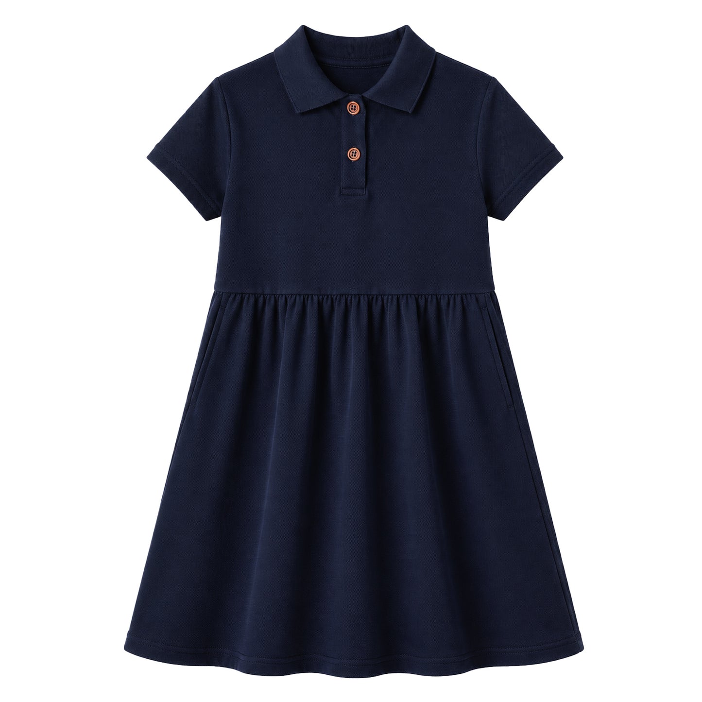 HILEELANG 4-13T Big Girls' Navy Blue Short Sleeve Polo Dress with Pockets, School Uniform Casual Dress for Kids