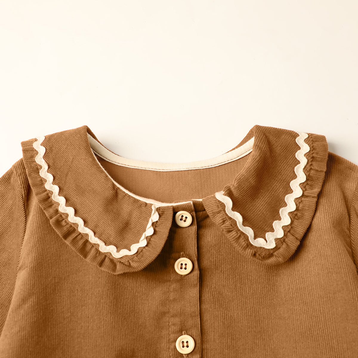 HILEELANG Toddler Brown Wavy Collar Corduroy Dress, Single Piece