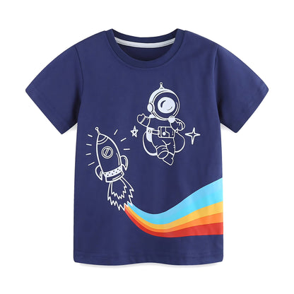HILEELANG Toddler Boy Summer Short Sets Outfits Cotton CrewNeck Navy Blue Spaceman Short Sleeve Playwear Sets 3T