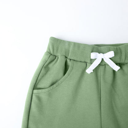 HILEELANG Toddler Boys' Cotton Shorts 3-Pack with Pockets, Grey/Green/Blue