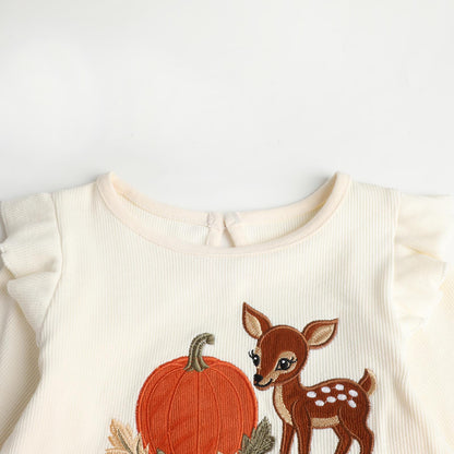 HILEELANG Toddler Girls Pumpkin Deer Layered Dress, Long Sleeve 2-7Y