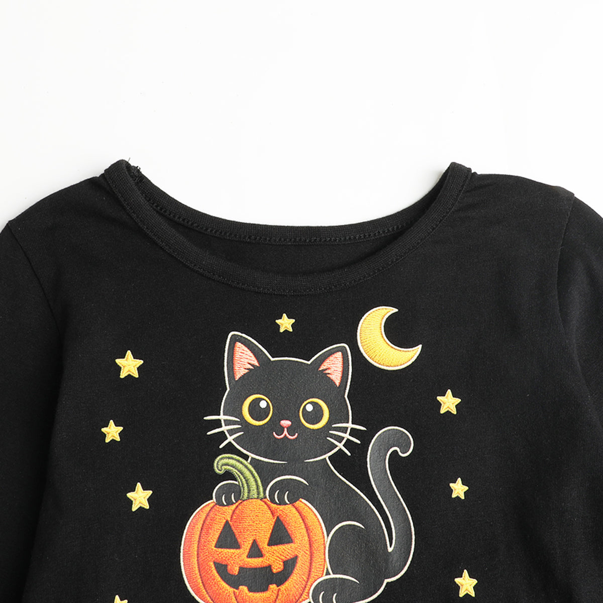 HILEELANG Girls Cotton Halloween Dress Long Sleeve Black Cat Pumpkin Tulle Dress