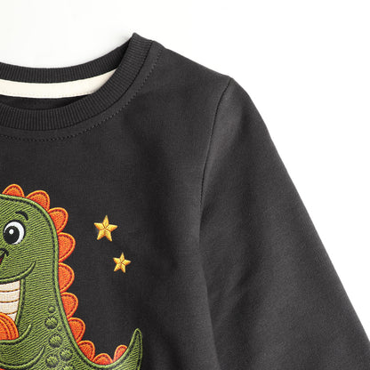 HILEELANG Toddler Boys Dinosaur Pumpkin Graphic Sweatshirt, Long Sleeve Crewneck Pullover Top, Sizes 2-7 Years