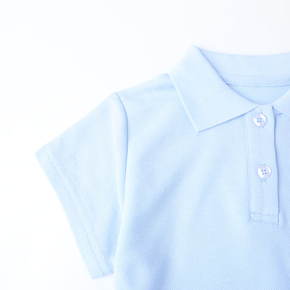 HILEELANG 4-13T Little Girls' Cambridge blue Short Sleeve Polo Dress with Pockets, School Uniform Casual Dress for Kids