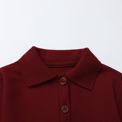 HILEELANG 4-13Y Girls Long Sleeve Polo Dress School Uniform Dress with Pockets Cotton Blend Pique Collared Dress Burgundy