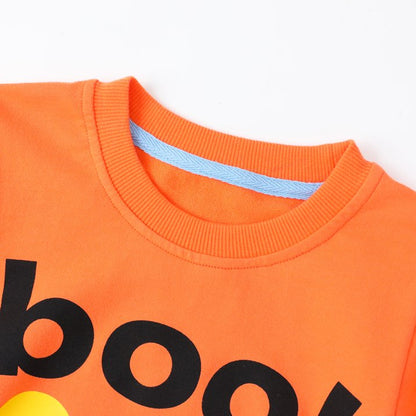HILEELANG Toddler(18M-7T) Halloween Sweatshirt – 100% Cotton Pullover with Boo Ghost Print, Orange Crewneck for Boys Girls