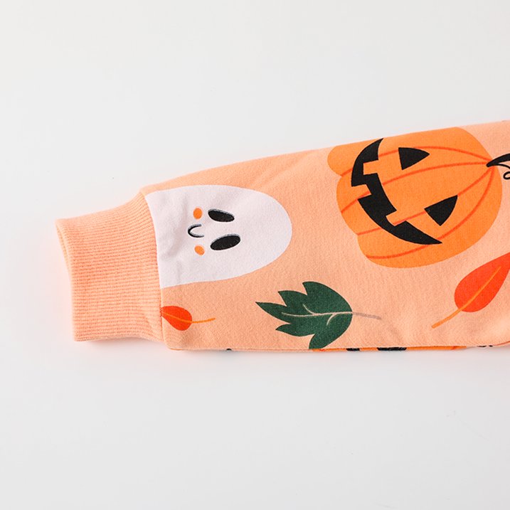 HILEELANG Toddler Girl Sweatshirts Halloween Pumpkin Ghost Printed Cotton Casual Crew Neck Long Sleeve Tops Shirt