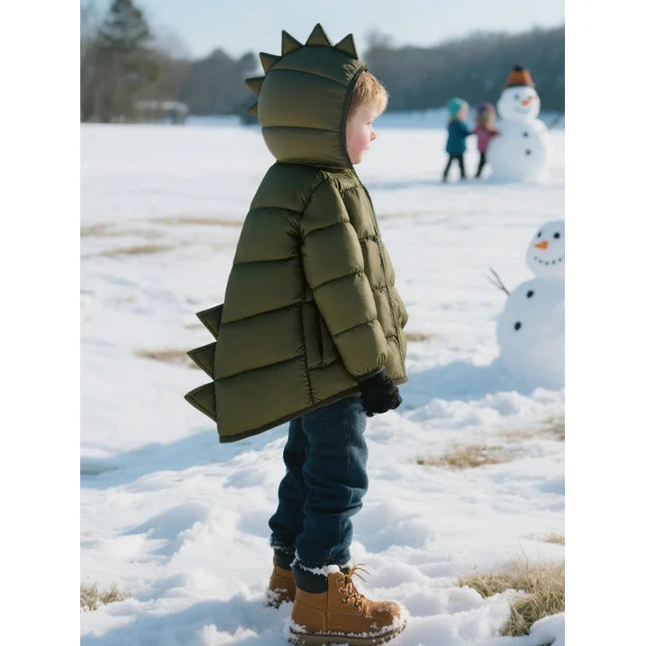 HILEELANG Toddler Boy Girl (12M-7Y) Winter Puffer Jackets Coats Amy Green Dinosaur Hooded Light Weight Padded Outerwear