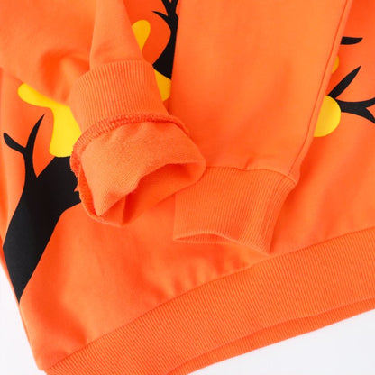 HILEELANG Toddler(18M-7T) Halloween Sweatshirt – 100% Cotton Pullover with Boo Ghost Print, Orange Crewneck for Boys Girls