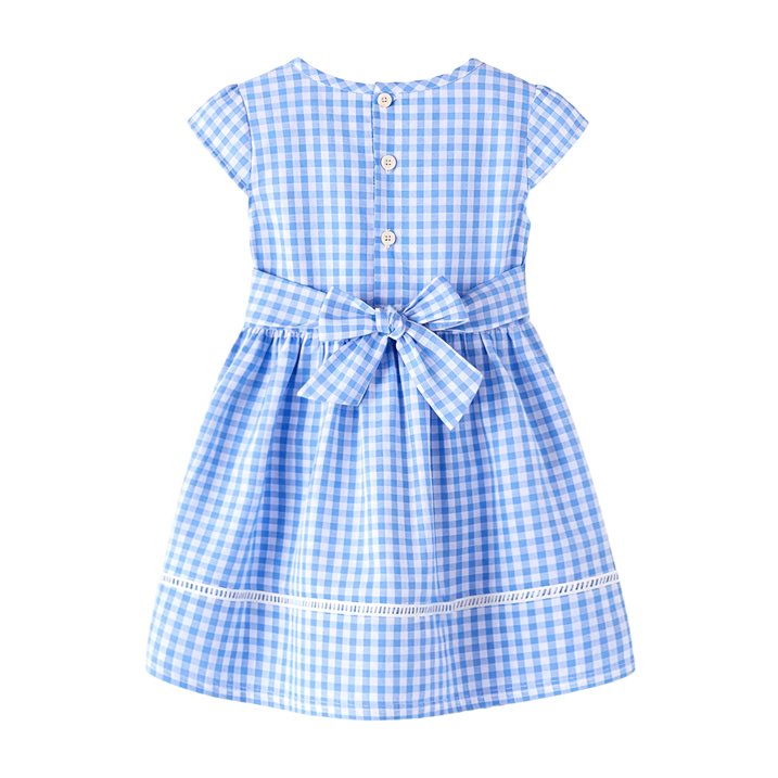 HILEELANG 3-13T Little/Big Girls Light Blue Gingham 100% Cotton Dress