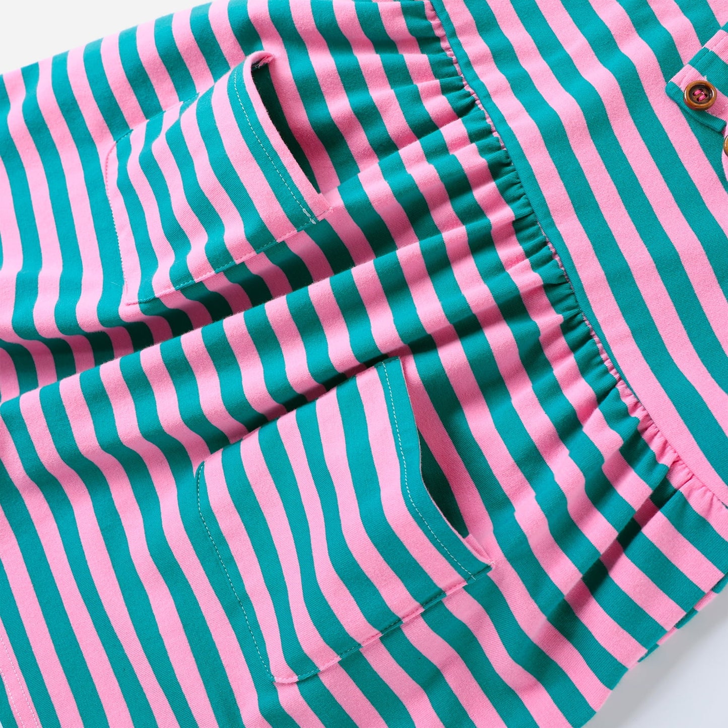 HILEELANG 2-8T Toddler/Little Girls Green Pink Stripe 100% Cotton Dress