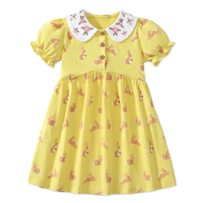 HILEELANG Toddler Little Girls 2 Pack Short Sleeve Dresses, Soft Cotton Summer Play Dress Set for Vacation Birthday Everyday Wear