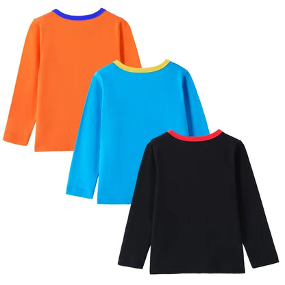 HILEELANG Baby Boys Shirt 3-Pack Robot And BoatGraphic Long-Sleeve Tees Winter Cotton Casual Crewneck T-Shirts