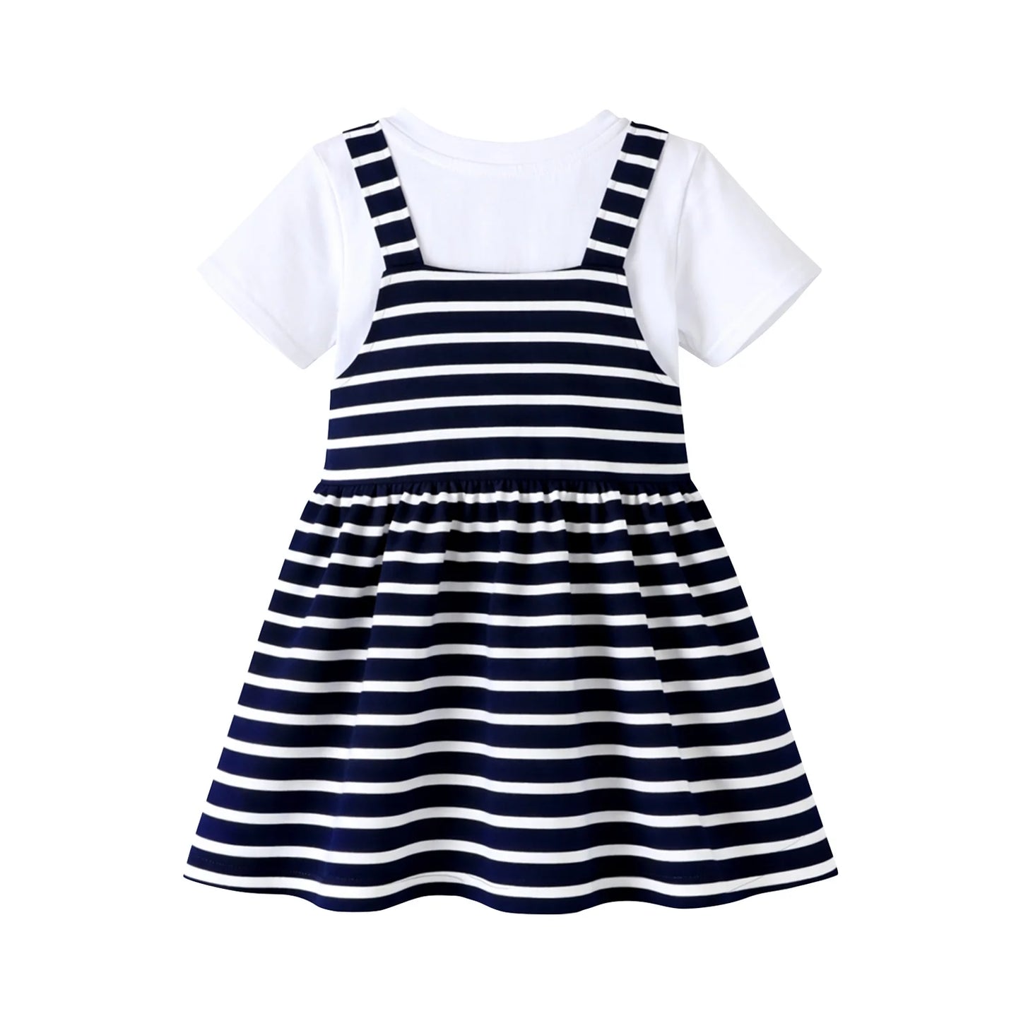 HILEELANG 2-8T Toddler/Little Girls Navy Ivory Stripe 100% Cotton Dress
