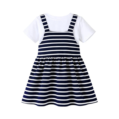 HILEELANG 2-8T Toddler/Little Girls Navy Ivory Stripe 100% Cotton Dress