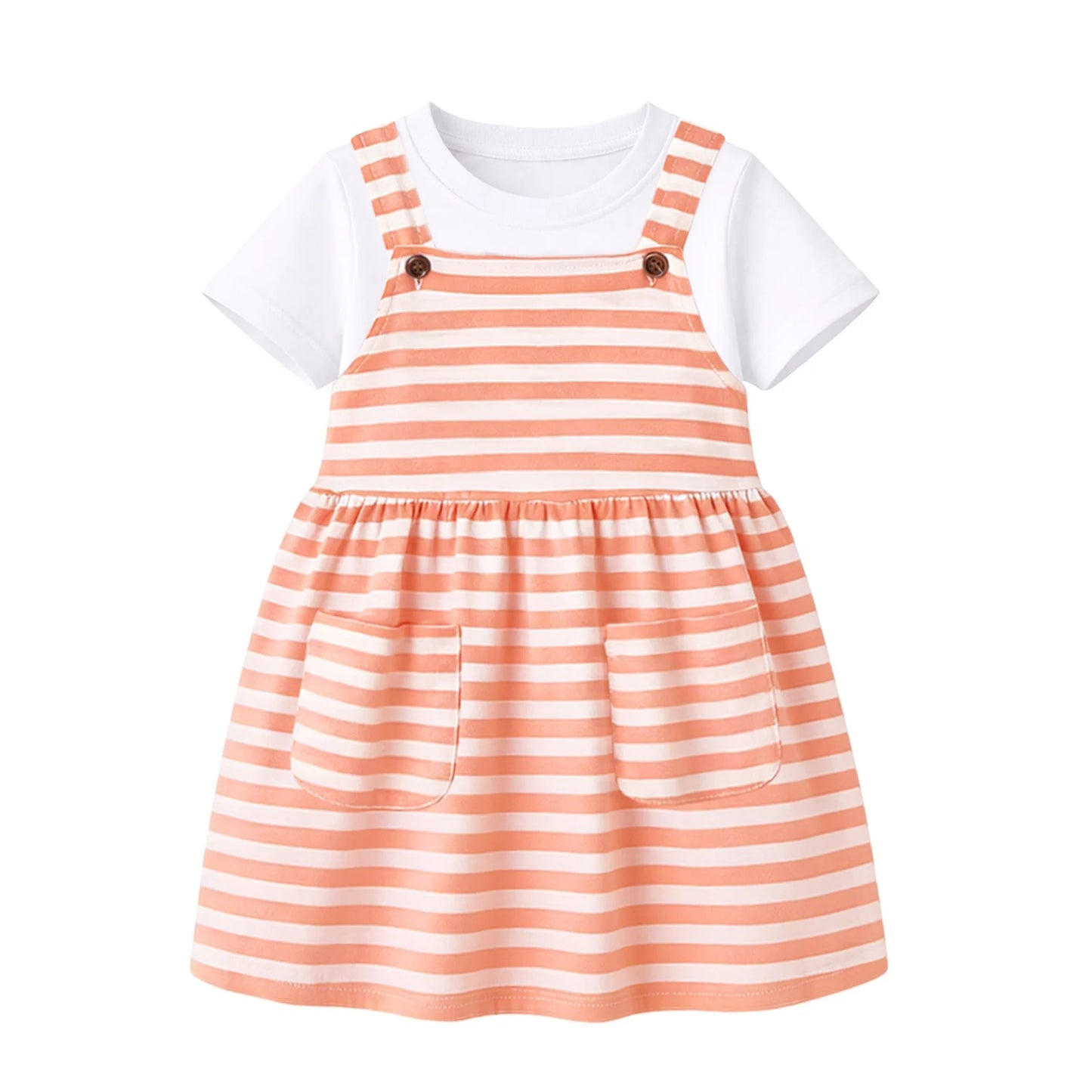 HILEELANG 2-8T Toddler/Little Girls Peach Stripe 100% Cotton Dress