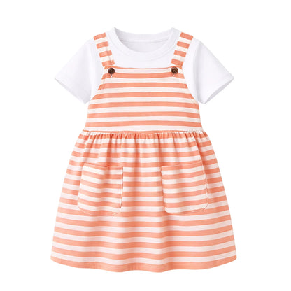 HILEELANG 2-8T Toddler/Little Girls Peach Stripe 100% Cotton Dress
