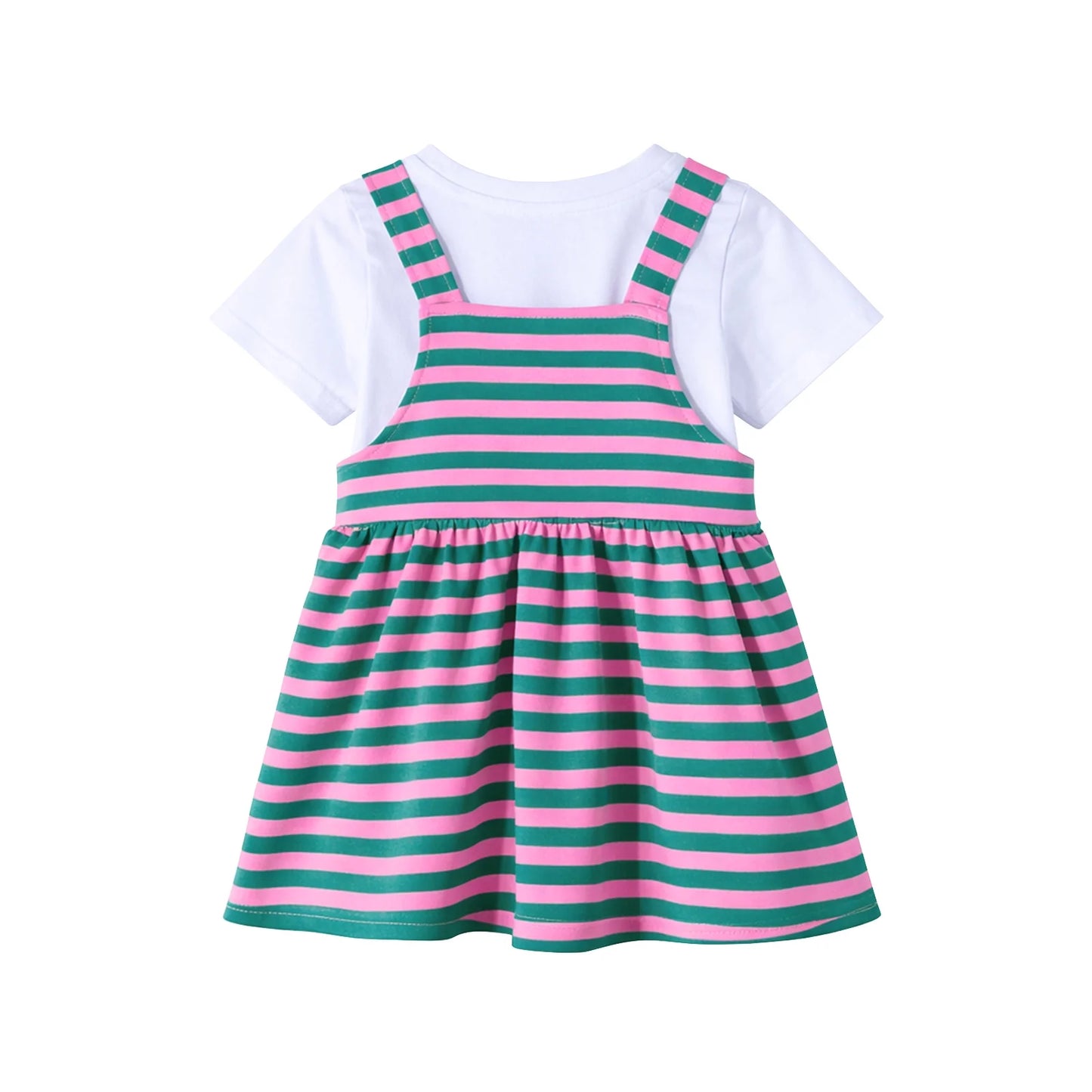 HILEELANG 2-8T Toddler/Little Girls Green Pink Stripe 100% Cotton Dress
