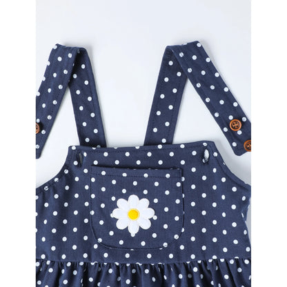 HILEELANG 2-8T Toddler/Little Girls Navy White Polka Dot Daisy 100% Cotton Dress