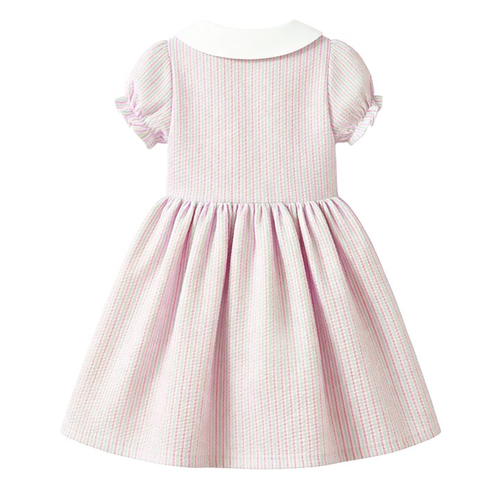 HILEELANG 2-7T Toddler/Little Girls Pink Green Lavender Stripe 100% Cotton Dress