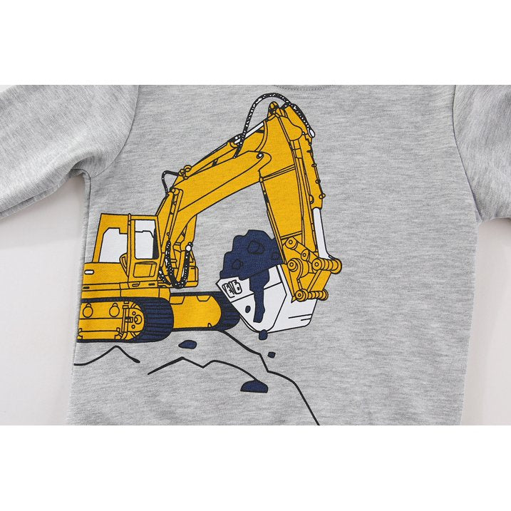 HILEELANG Toddler Boy(2-7Y) Sweatshirt Cotton Casual Yellow Excavator Print Long Sleeve Pullover Top